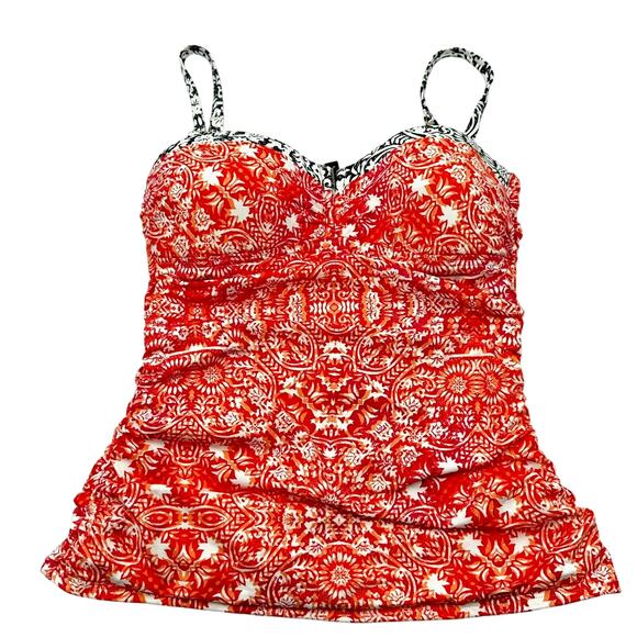 TOMMY BAHAMA Women's‎ XS Red Floral Boho Tankini Shirred Bandeau Halter Swim Top - Picture 1 of 8